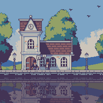 House with clock tower 16bit 8bit architecturalconcept architecture design environment design gameart illustration pixel art pixelart victorian house