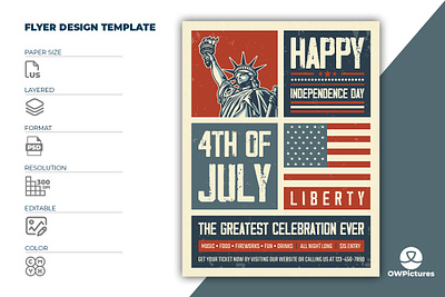 4th of July Flyer Template 4th of july american party business celebration corporate design events flyer illustration independence day leaflet logo party poster president day retro united state of america usa vintage