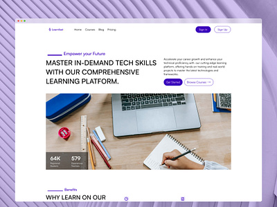 Online Learning Landing Page design desktop figma design landing page portfolio design ui uiux user interface