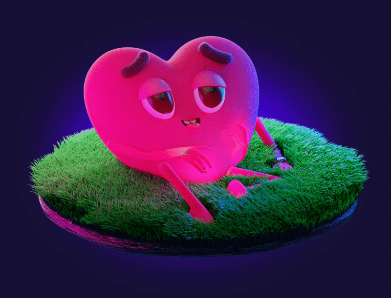 Excited heart 3d app blender character design design modeling