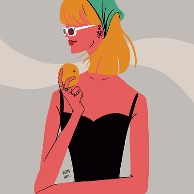 The Pink Lady art character design colorful draw drawing fashion flat illustration line minimal photoshop pink portrait simple