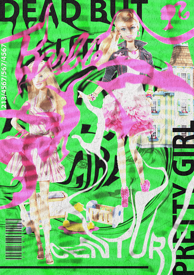 Barbie inspired poster adobe illustrator barbie design doll graphic graphic design green illustration liquify paint photoshop pink poster typography vector