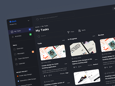 Dash - Task Management Dashboard UI Design [Dark Mode] darkmode dashbaord design task management ui ui uidesign user inteface userexperience userinterface ux