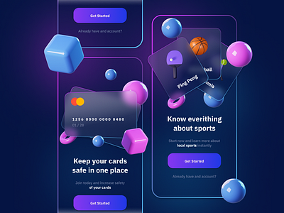 Glassmorphism App Onboarding blur color credit card crystal glassmorphism sports stroke ui