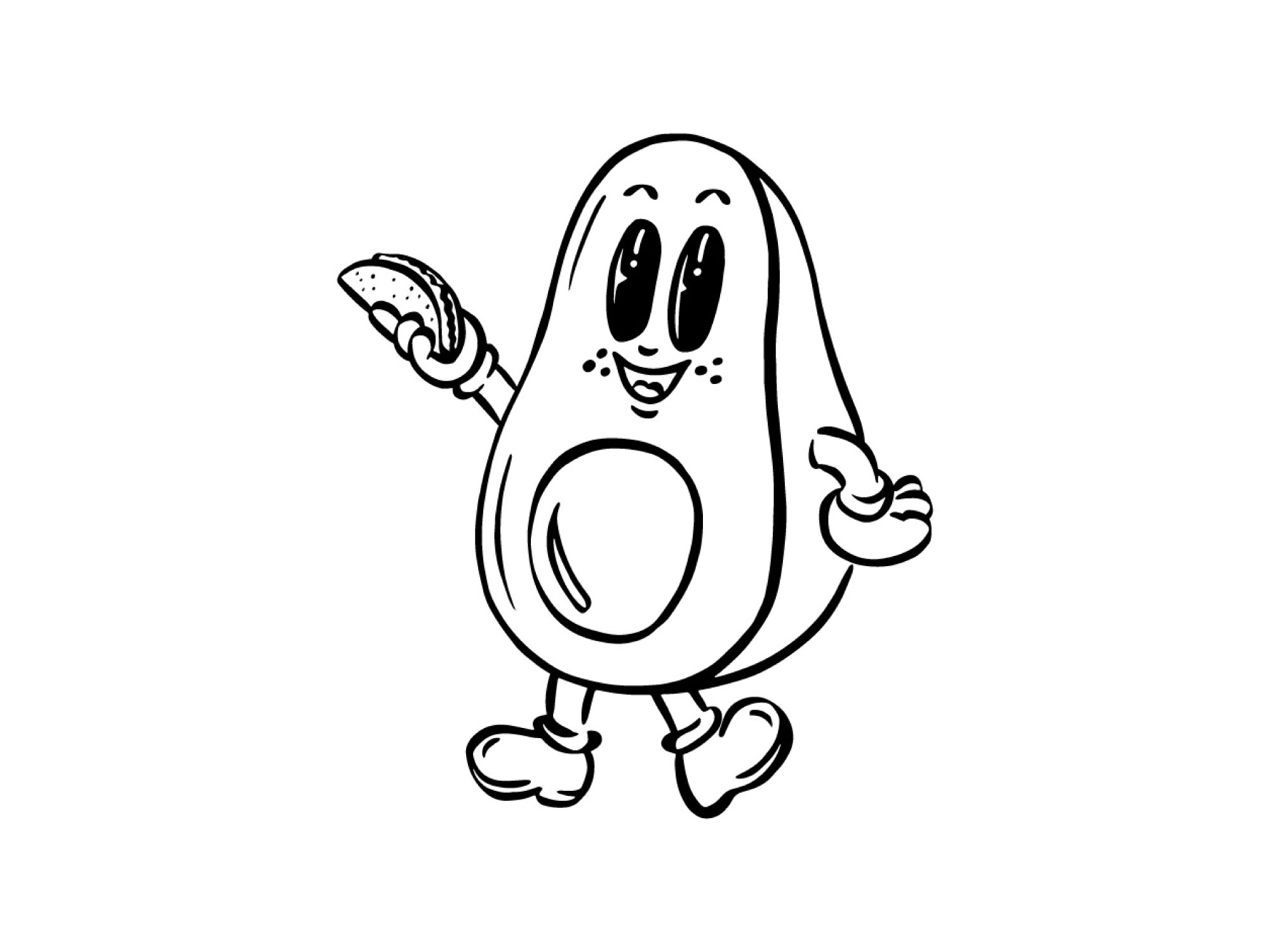 Avocado Guy avocado avocado face black and white branding cartoon character design drawing food hand drawn illustration logo mexican food procreate taco