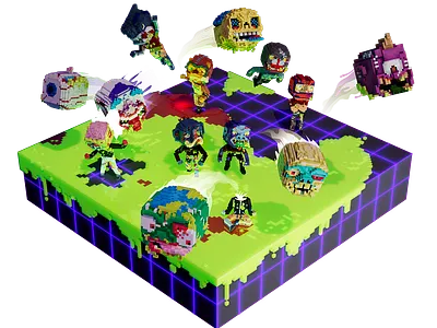 The Sandbox - voxel diorama MADBALLS 3d cinema4d diorama experience fluo game glow metaverse neon sandbox voxel