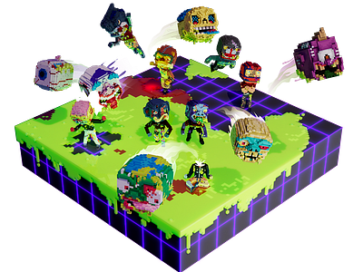 The Sandbox - voxel diorama MADBALLS 3d cinema4d diorama experience fluo game glow metaverse neon sandbox voxel