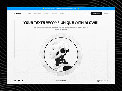 AI OWRI (Hero section design) ai ai writer artificial intelligence clean copywriter daily ui design designer hero section interface landing page machine learning minimal mobile ui typography ui ux web website websites