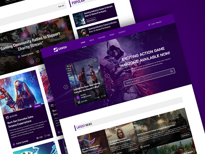 Gaming News Website Home Page UI Template Design free game websites