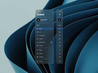 Facebook Dashboard/Sidebar Concept - UI Design android app concept dashboard design design app dribbble post dropdown facebook ios left menu macbook menu navigation saas sidebar ui ux web windows