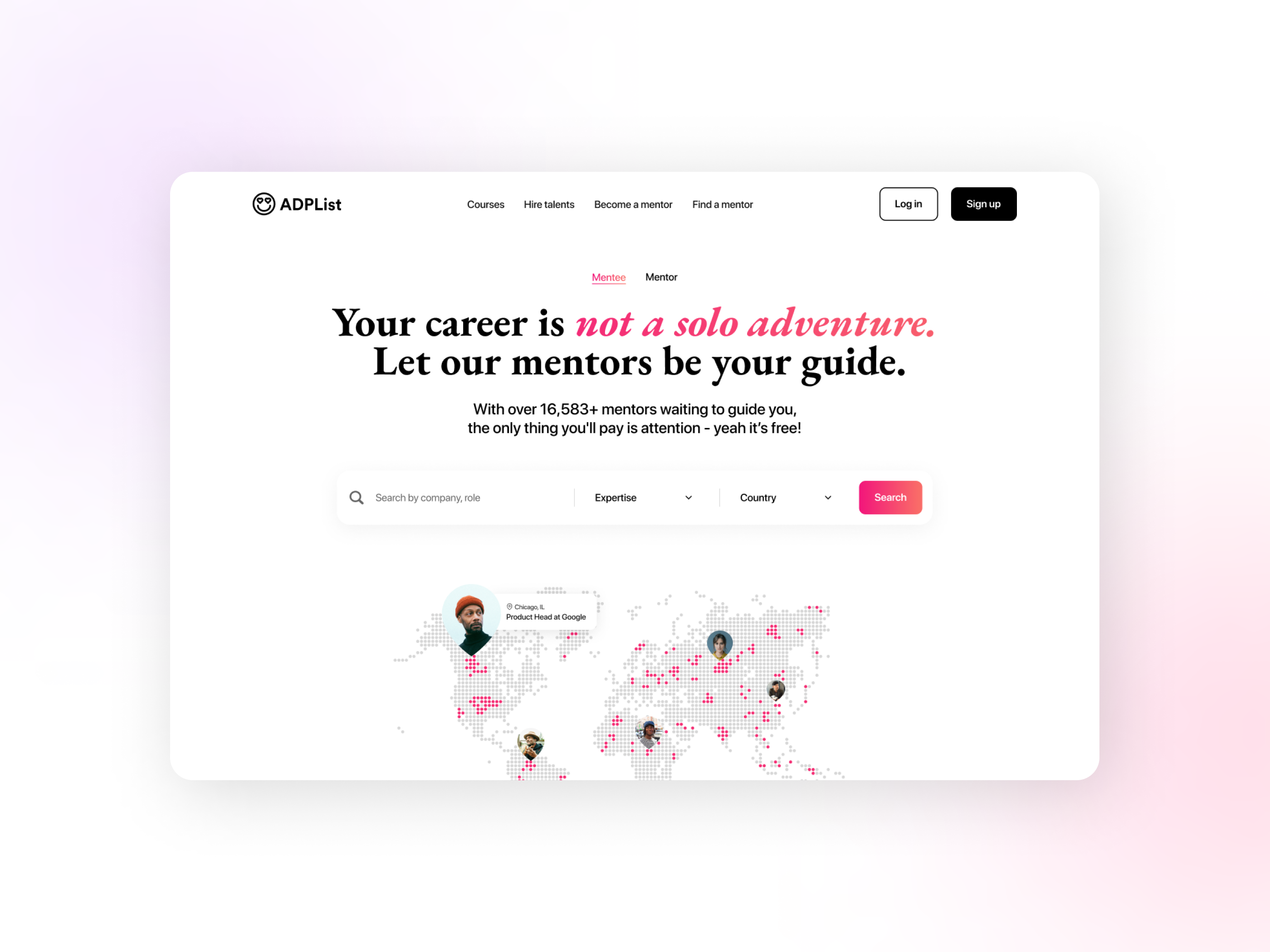 ADPList Mentorship Website Landing Page Hero community community website landing page leadership mentee mentor mentor website mentorship website platform social platform