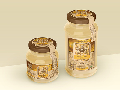 OPG Pčelarstvo Marinović Kremasti Med bee beige creamed honey creamy golden healthy hive honey jar label mockup natural organic packaging product vector