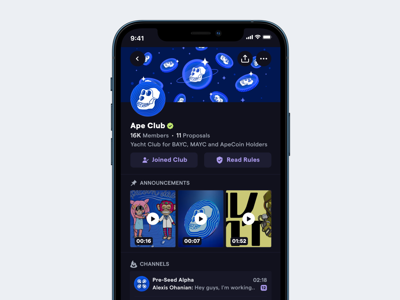 Ape Club Feed bayc community crypto design feed mobile ui web3
