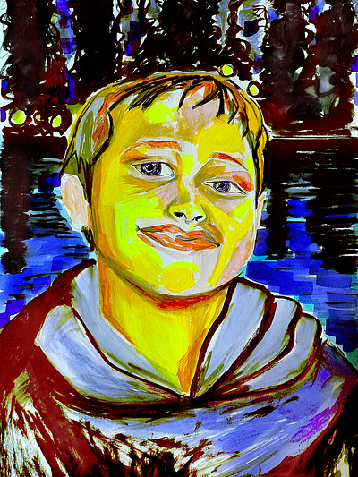 Happy People 6/... ballpen blue ecoline gouache happy illustration ink kid light park pencil pentel101 photoshop smile water yellow