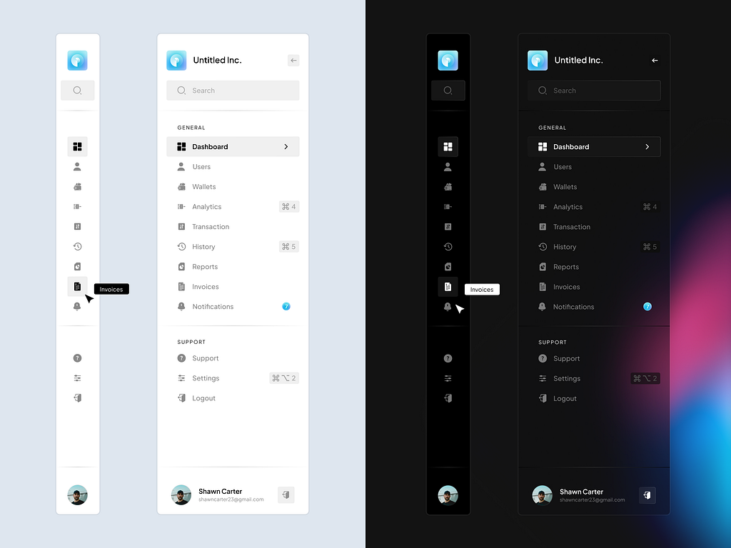 Dark and Light Mode Sidebar Navigation by Zared on Dribbble