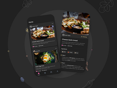 Cookpals : Food Recipe Mobile App cooking cooking app cooking dark mode dark app food garlic bread recipe recipe app steps