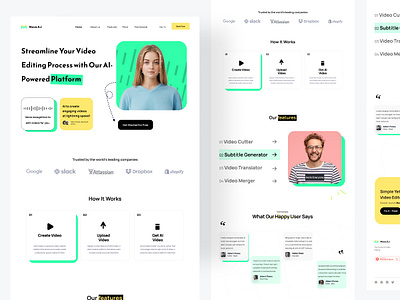 AI Video editor landing page Design artificial intelligence design edit graphic design landing page online video editor platform saas software as service ui ux video editor video editor with ai vidio editor landing page web web design website website design