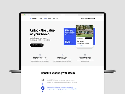 Roam seller landing page brand housing layout mortgage real estate web web design