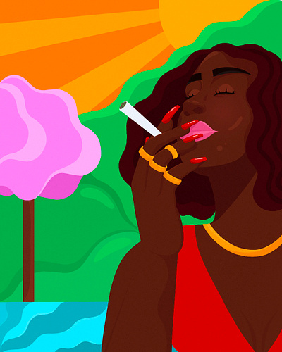 A Blissful Haven black women cannabis digital art flat illustration graphic design popart procreate travel vibrant colors women