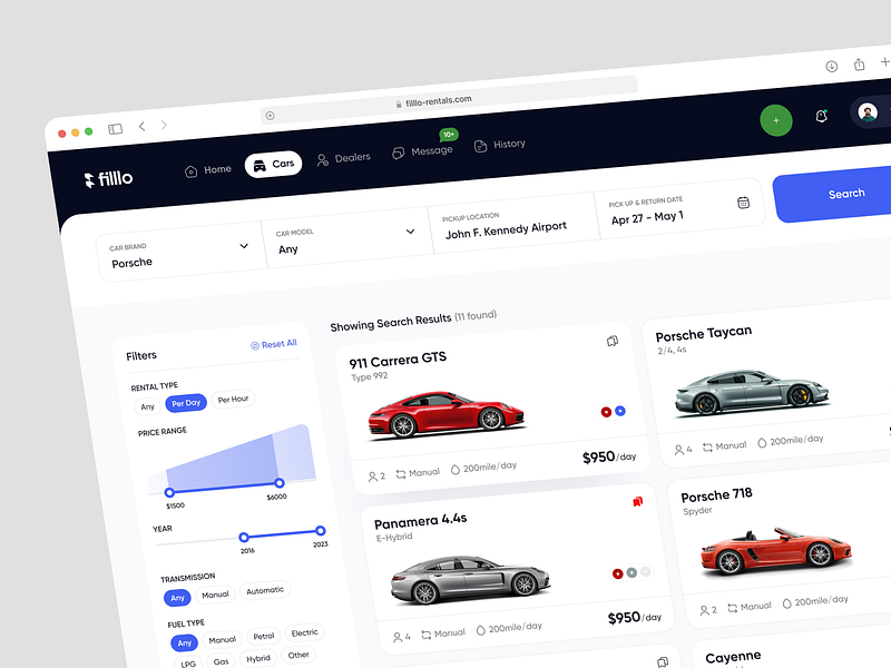 Sports Car Rental - Cars listing page automobile booking booking app car rental car renting interface porsche rent a car rentals renting renting website saas ui user experience user interface ux web web app web application web design