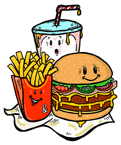 Drive-Thru Classic anime branding burger and fries design fast food graphic design illustration photoshop vector