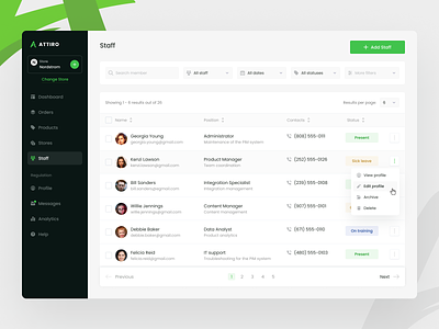 Attiro - Staff Management analytics app branding clean dashboard design interface management product staff statistic store table ui ux
