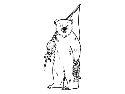 Fishing Bear Character bear bear cartoon bear drawing black and white branding character design cute drawing fishing hand drawn illustration merchandise