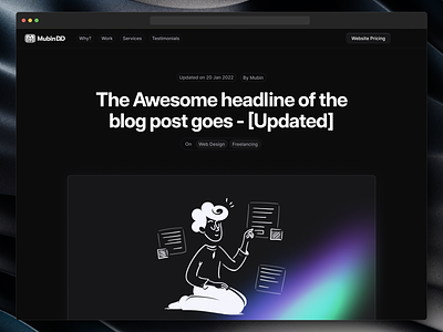 Dark Mode Blog Post page design for personal website blog post blog post page dark mode homepage illustration minimal personal website post page design single post ui website design