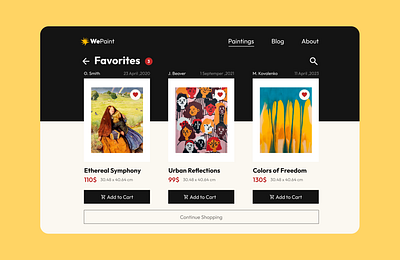 Favorites Paintings Store 044 art challenge daily ui 044 dailyui dailyui044 design e commerce favorites gallery mockup painting ui uiux website