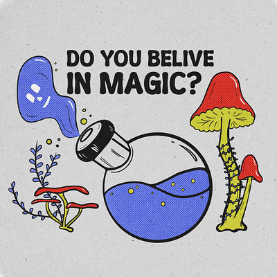 Magic potion cartoon style illustration digital drawing illustration magic magic potion mushrooms pop art potion texture
