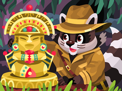 Indiana Jones adventure animals characters coloring game cute design film flat game game dev illustration indiana jones movie racoon vector