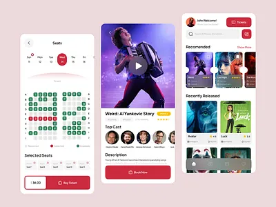 Cinema Booking App🎥 app application book booking cinema design film minimal mobile movie movies seat series ticket ui ux