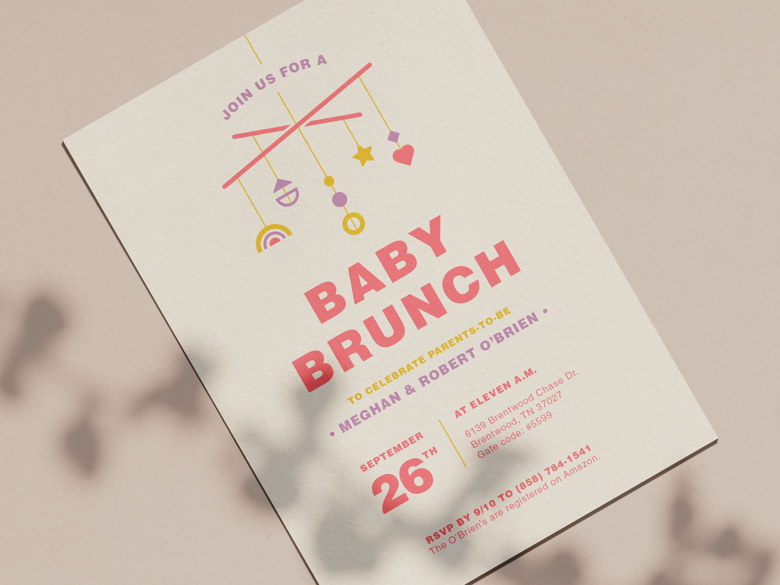 Baby Brunch baby baby mobile baby shower brunch card cute design flat illustration illustrator invitation invite layout mobile pink print shower thank you thanks vector