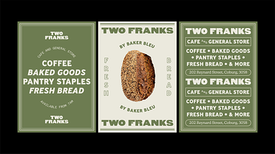 Two Franks brand identity branding cafe branding coffee deli branding graphic design logo poster poster design print design signage