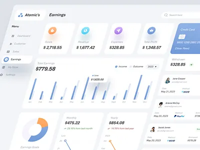 Atomic's Dashboard - Earnings Page analytics b2b b2c branding business chart clean crm customer dashboard earning graph marketing online shop online store sales statistics ui ux web design