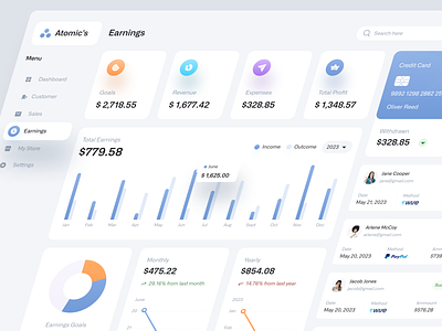 Atomic's Dashboard - Earnings Page analytics b2b b2c branding business chart clean crm customer dashboard earning graph marketing online shop online store sales statistics ui ux web design
