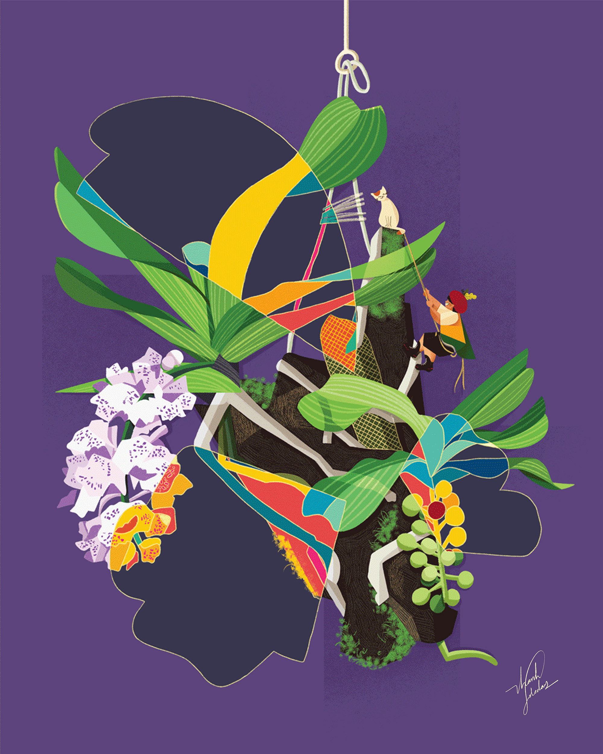 Ngọc điểm đai châu art artwwork botanical cat digital illustration drawing flower foxtail orchids ideation illustration illustrator orchid plant thanh soledas