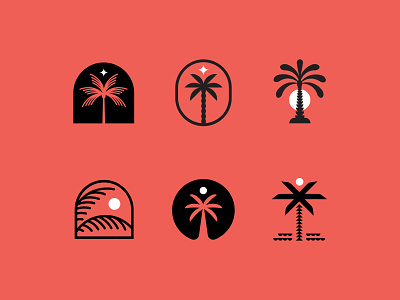 Palms up badges beach brand branding california identity illustration logo packaging palm tree print sea sun typography window