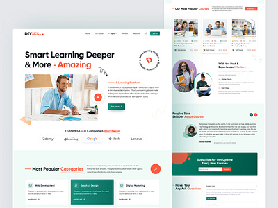 E Learning landing Page Exploration, education, homepage, learn creative e learning education education website educational platform homepage landing page design learn learn tech learning platform learning website modern online course sass teaching ui ux uxui web design