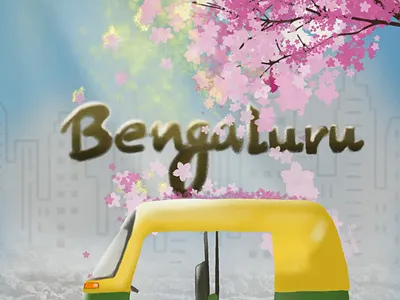 Bengaluru - Cherry Blossoms animation auto rickshaw bengaluru cherry blossoms design graphic design illustration pro procreate ui