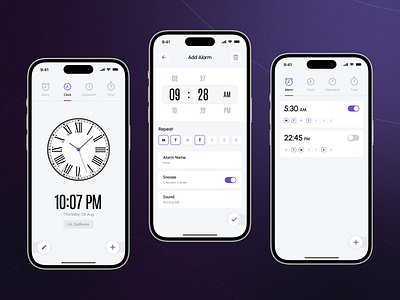 Alarm Clock Mobile App alarm alarm app clock minimal mobile ui uiux ux