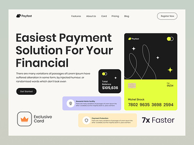 Payfast-Finance Landing Page bank bank web banking card credit digital finance financial fintech landing page money online banking ui web design website