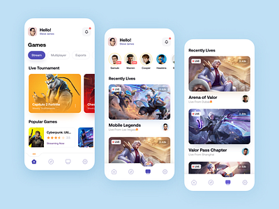 Live streaming Gaming App app broadcast game app game platform game ui gaming live live app live screen live stream live streaming mobile platform stream streamer streaming streaming app ui design uiux video