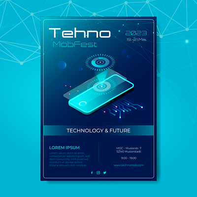 Techno, Tech, MobiFest, Isometric 3d design flyer grafik design ill iso isometric mobil plakat techno techno festival technologic
