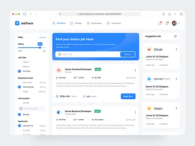 Job finder platform dashboard career dashboard employment hire hiring hiring platform job job app job board job finder job listing job market job portal job search job seeker platfom portal product design recruitment work finder
