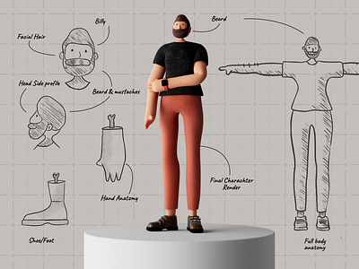 Billy Sketches 3d animation cartoon charachter design geometry illustration male motion graphics