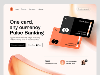 Pulse Banking Landing Page Design banking cards crypto design finance financial fintech landing page page payments saas trading ui web webflow webpage website