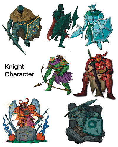 Knight character design collection cartoon character conceptart design fantasy funny game handdrawing illustration knight