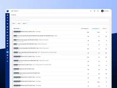 Incident List & Details app insights app monitoring app performance design details incident instabug issues list ui