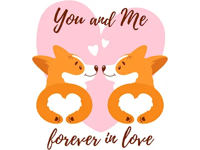 Welsh corgis in love. Valentines Day card animal butt corgi couple cute doggy dogs funny heart illustration in love love pet puppy romantic st valentine day valentines day vector wedding